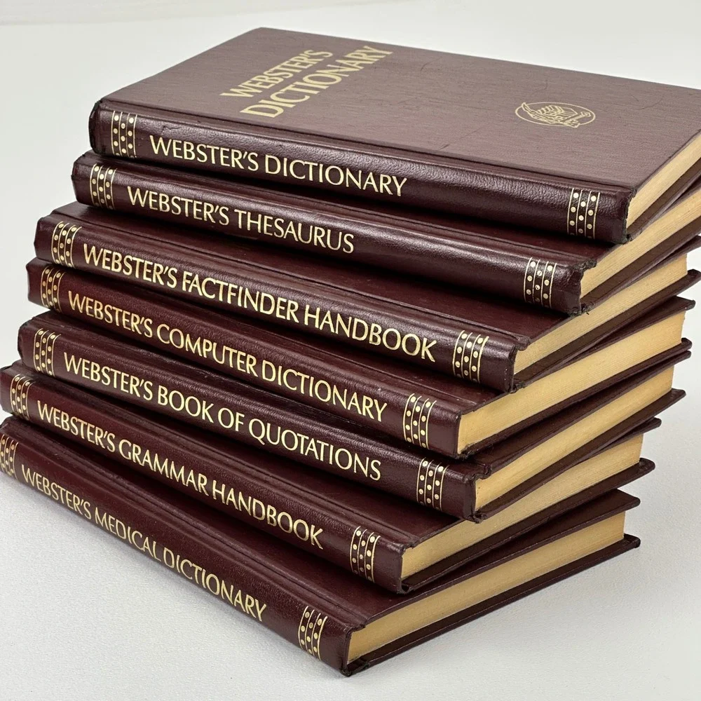 Websters Reference Library 7 Book Set Burgundy Faux Leather Dictionary Thesaurus